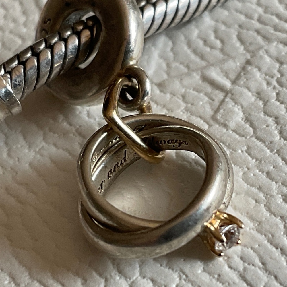 Pandora two tone double rings charm 14k gold and diamond - Picture 3 of 13
